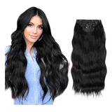 Extensiones Sarla Cuatro Piezas De Clip Tono Negro Ondulado