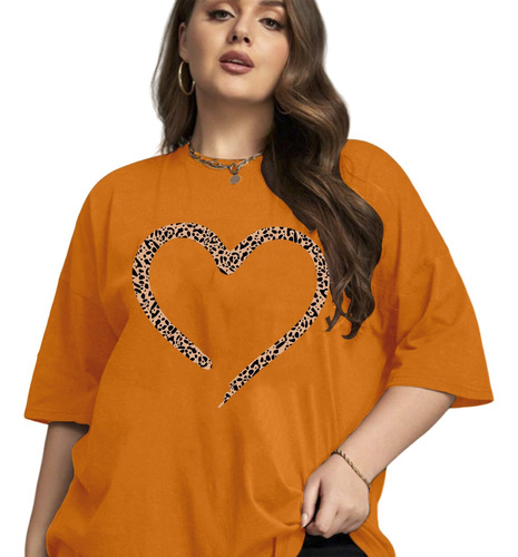 Blusa Heart Leopard Oversized  Camiseta Aesthetic Blogueira