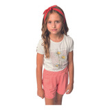 Conjunto De Roupa Infantil Blusa E Shorts Em Jaquard- Menina