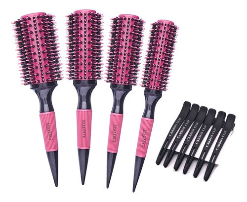 4 Escova De Cabelo Profissional + 6 Clips Bico De Pato Kit.