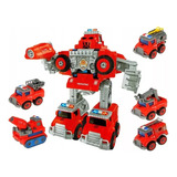  Camion Bombero Convertible 5 En 1 Transformable  Robot 