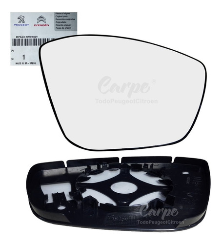 Vidrio De Espejo Con Base Derecho Peugeot 208 100% Original