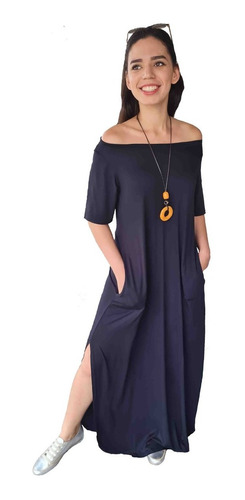 Vestido Camiseta Maxi Longo  Com Fendas Ref.15538