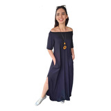 Vestido Camiseta Maxi Longo  Com Fendas Ref.15538