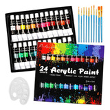 Kit De Pintura Acrílica 24 Colores 12 Ml Y Oleo Pincel 10pzs