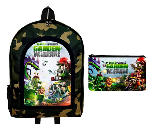 Combo Mochila Camuflada +cartuchera Plantas Vs Zombies Givan