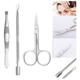 Kit De 3 Piezas Manicure Tijera Empujador Pinza Acero Inox.