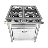 Fogão Alta Pressão 4 Bocas Industrial Inox + Forno 92 Litros