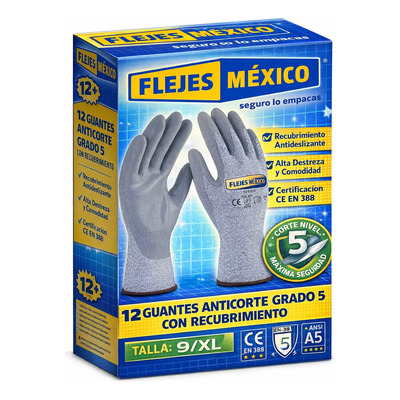 Caja 12 Pares De Guantes Flejes México Anticorte Grado 5 Xl Gris | Envío gratis