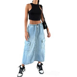 Pollera Jean Maxi Larga Cargo S/m/l/xl Filomena Leggins