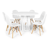 Mesa Jantar Redonda Talia Branca 120cm + 6 Cadeiras Botonê