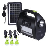 Kit Luces Panel Solar Con 3 Lamparas Led Linterna Camping Color Negro