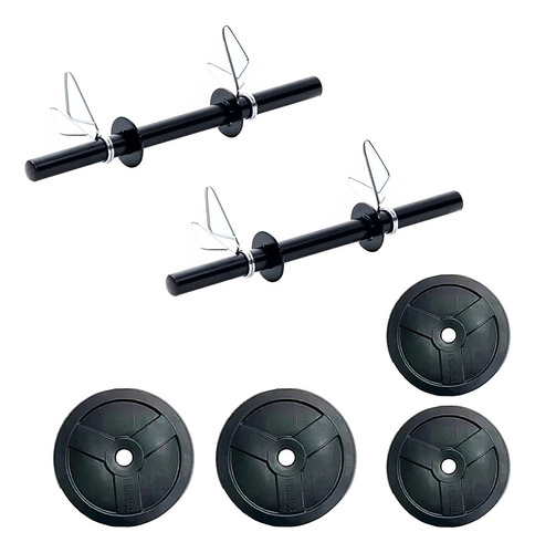 Kit X2 Mancuernas C/ Topes + 15kg Discos Negros Liso Gym Set