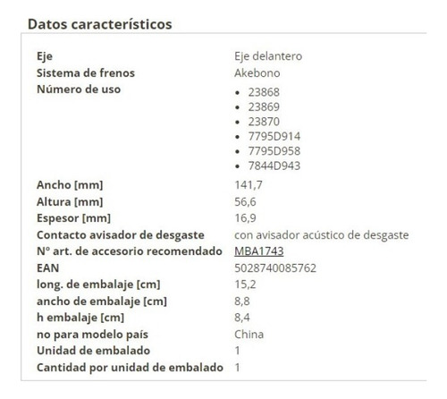 Pastillas Frenos Delantera Honda Pilot 2002-2008 Foto 3