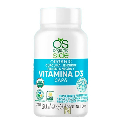 Vitamina D3 Cúrcuma Jengibre y Pimienta 60 Cápsulas Organic Side | MercadoLibre