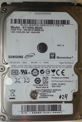 Disco Samsung St1000lm024 H 1tb Sata 2.5 - 624 Recuperodatos