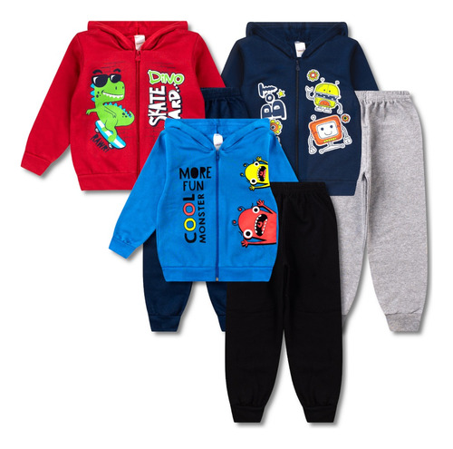 Kit 3 Conjunto Infantil Moletom Masculino Inverno Menino