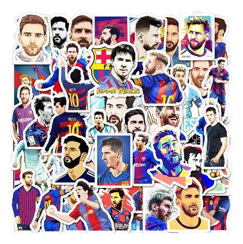 Messi Futbol 50 Calcomanias Stickers Pvc Contra Agua Leo