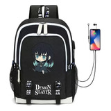 Mochilas Escolares Impermeables Demon Slayer Con Puerto Usb Color Tomioka Giyuu -2