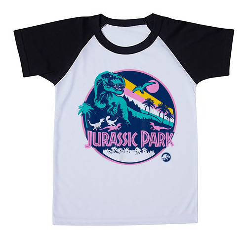 Camiseta Infantil Raglan Jurassic Park Vintage Dinossauro