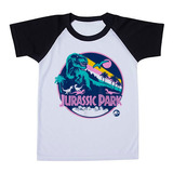 Camiseta Infantil Raglan Jurassic Park Vintage Dinossauro