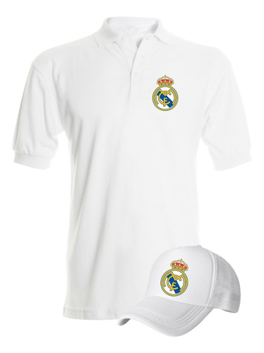 Camiseta Tipo Polo Real Madrid Obsequio Gorra Serie White