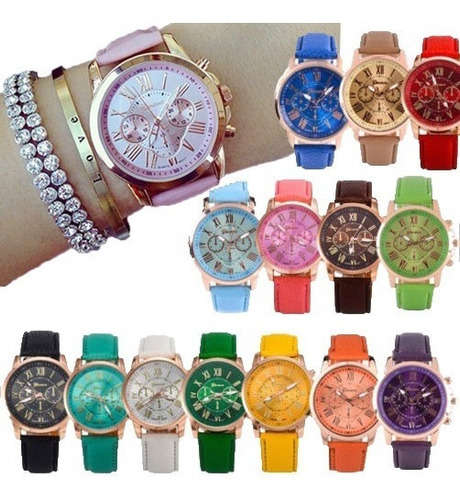 10 Reloj Geneva Mayoreo Piel Vinil Moda Dama Proveedor Lote