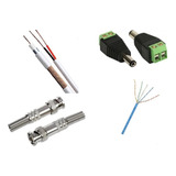 Kit Conector Bnc C/ Mola, P4 Macho,  Cabo De Rede  E Coaxial