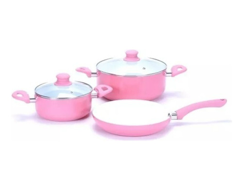 Bateria De Cocina 5pz Set Ollas Carol Ceramica Antiad Pastel