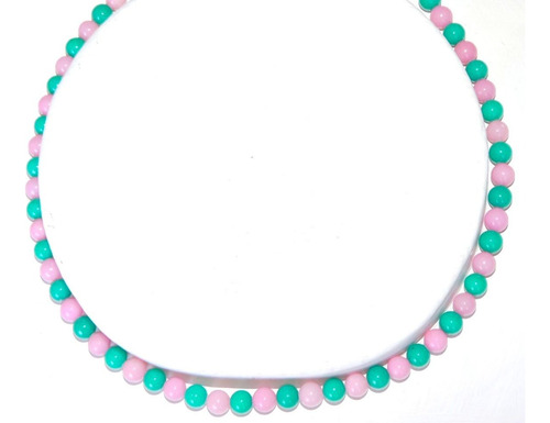 Set: Collar Pulsera Y Aretes Jade Rosa Turquesa 6 Mm