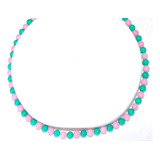 Set: Collar Pulsera Y Aretes Jade Rosa Turquesa 6 Mm