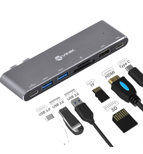 Hub Usb Tipo C Type C 7 Em 2 Thunderbolt 3 Para Macbook Pro