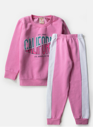 Conjunto Infantil Feminino Moletom Califórnia Rosa 0137