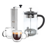 Set Kit Cafetera +taza Doble Pared X2+ Molinillo Hudson Hsk