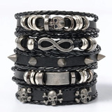 Pulsera Manillas Brazalete Cuero Genuino Skull Biker Hombre