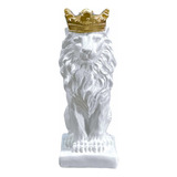Escultura León Rey Sentado Corona Decoración Minimalista
