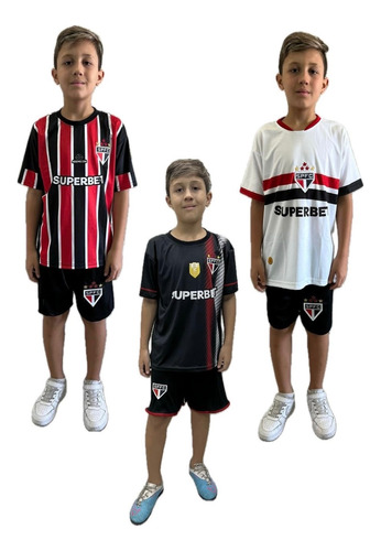 3 Kit Conjuntos Camiseta E Shorts São Paulo Infantil 