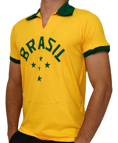 Camisa Brasil Polo Retro Olímpica Algodão - Masculino