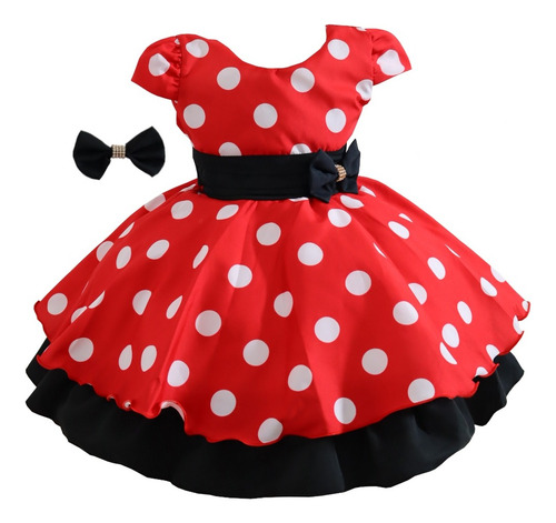 Vestido Minnie Vermelha Fantasia Festa Menina 1 Ao 4 Anos 