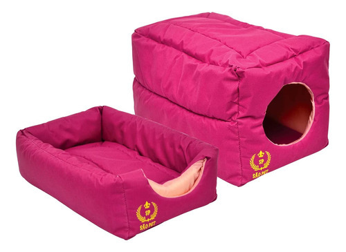 Cama Túnel Toca Iglu Nylon Para Cachorros E Gatos Tam. M Cor Rosa Desenho Liso