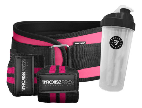 Rckiss Crossfit Faja Rosa Gym + Muñequera Power W + Shaker