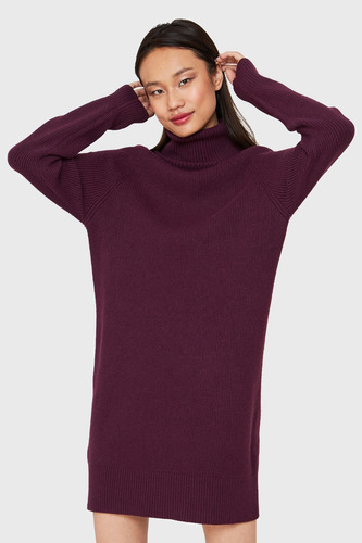 Sweater Vestido Acanalado Cuello Alto Uva Nicopoly