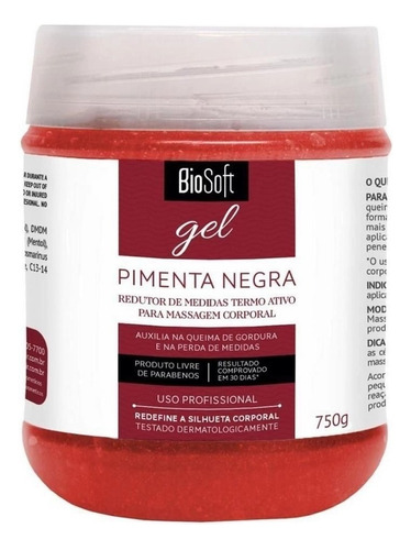 Gel Pimenta Negra 750 G Biosoft Tipo De Embalagem Pote Fragrância N/a Tipos De Pele Normal