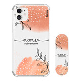 Kit Capa Personalizada Suporte Celular Nome Abstrato Folhas