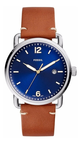 Relógio Fossil Marrom - Fs5325/2an Cor Do Bisel Prata Cor Do Fundo Azul