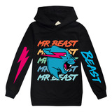 Negro Mrbeast Sudadera Con Capucha Infantil Estampada