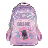 Mochila Escolar Call Me Espalda 18puLG Footy F2143 Con Luz Color Violeta