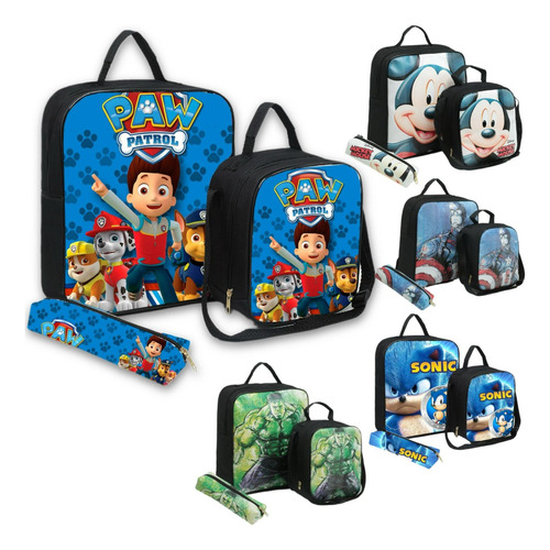 Kit Mochila Escolar Infantil Menino Costa Lancheira Estojo