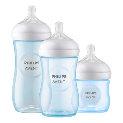 Philips Avent Set de Regalo Natural Response, 0m+ a 3m+, 3 Biberones Color Azul, 4 oz\u002F125 ml, 9 oz\u002F260 ml y 11 oz\u002F330 ml Libre de BPA, Flujo 2, 3 y 4 Mod. SCD838\u002F29 | Meses sin interés