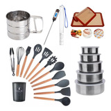 Set Utensilios Cocina Kit Bowls Acero Tamizador Termometro 